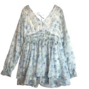 MI AMI FOR FRANCESCA'S PASTEL BLUE/WHITE FLORAL RUFFLE MINI DRESS SIZE L
